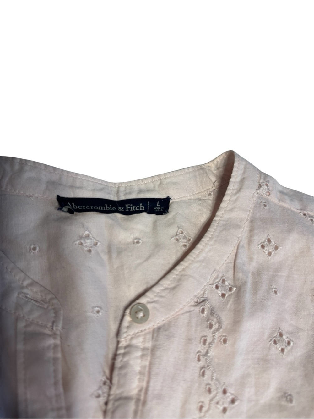 Abercrombie & Fitch Light Pink Eyelet Long-Sleeve Blouse Size L - Picture 4 of 7
